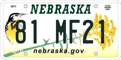NE license plate 81MF21