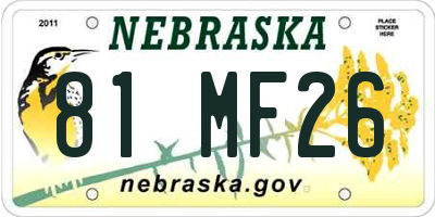 NE license plate 81MF26
