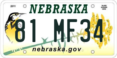 NE license plate 81MF34
