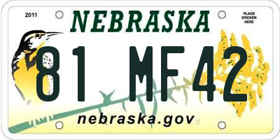 NE license plate 81MF42