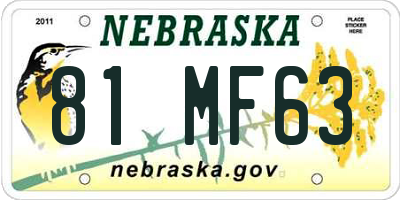 NE license plate 81MF63