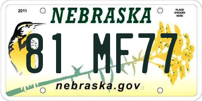 NE license plate 81MF77
