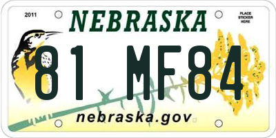 NE license plate 81MF84