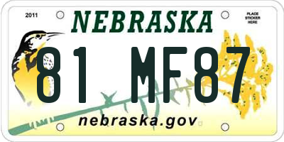 NE license plate 81MF87