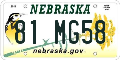 NE license plate 81MG58