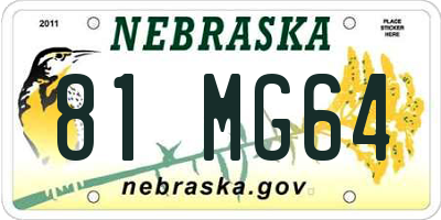 NE license plate 81MG64