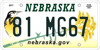 NE license plate 81MG67