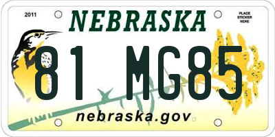 NE license plate 81MG85