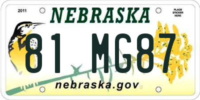 NE license plate 81MG87