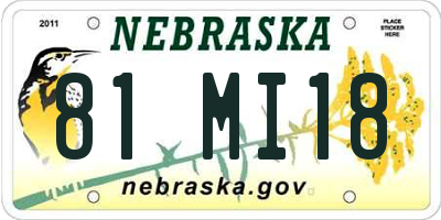 NE license plate 81MI18