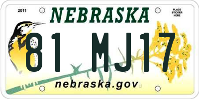 NE license plate 81MJ17