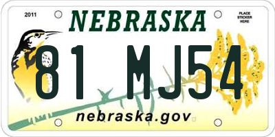 NE license plate 81MJ54
