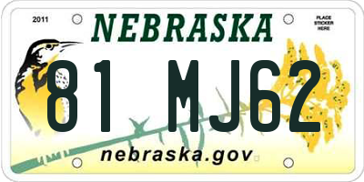 NE license plate 81MJ62