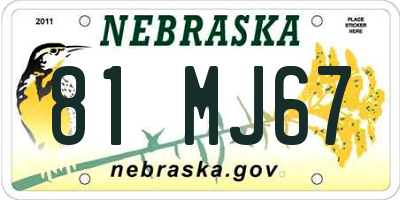 NE license plate 81MJ67