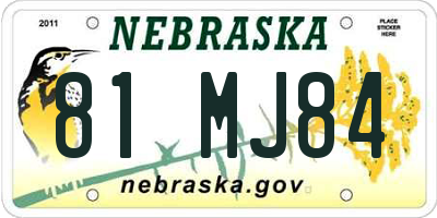 NE license plate 81MJ84