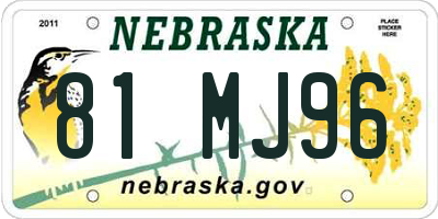 NE license plate 81MJ96