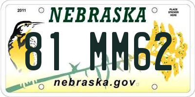 NE license plate 81MM62