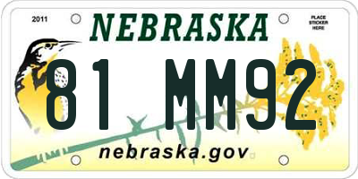 NE license plate 81MM92