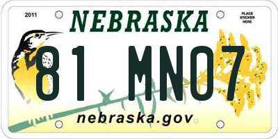 NE license plate 81MN07