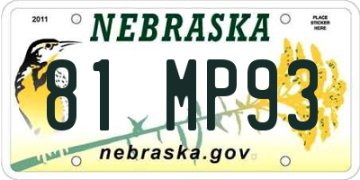 NE license plate 81MP93