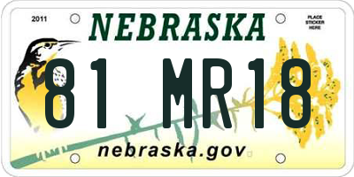 NE license plate 81MR18