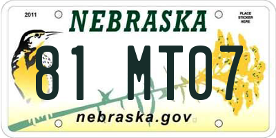 NE license plate 81MT07