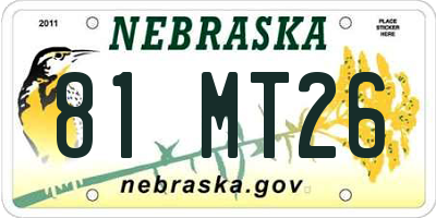 NE license plate 81MT26