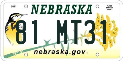 NE license plate 81MT31