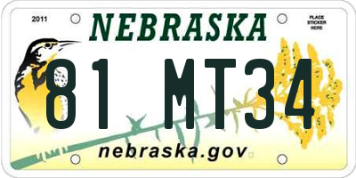 NE license plate 81MT34