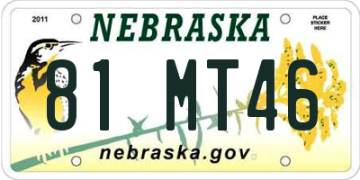 NE license plate 81MT46