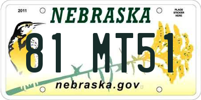 NE license plate 81MT51