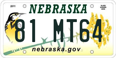 NE license plate 81MT64