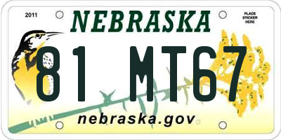 NE license plate 81MT67