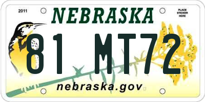 NE license plate 81MT72