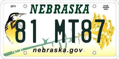 NE license plate 81MT87