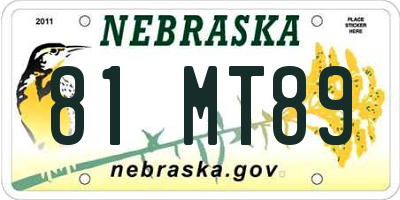 NE license plate 81MT89