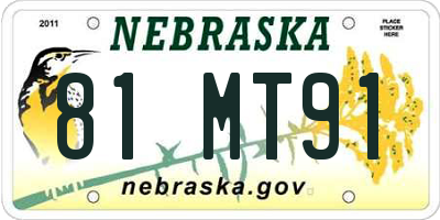 NE license plate 81MT91