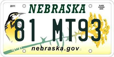 NE license plate 81MT93