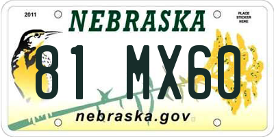 NE license plate 81MX60