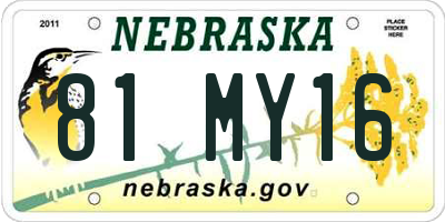 NE license plate 81MY16
