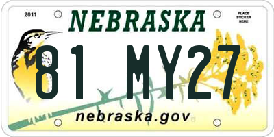 NE license plate 81MY27