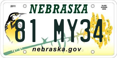 NE license plate 81MY34