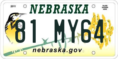 NE license plate 81MY64