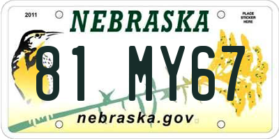 NE license plate 81MY67