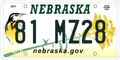 NE license plate 81MZ28