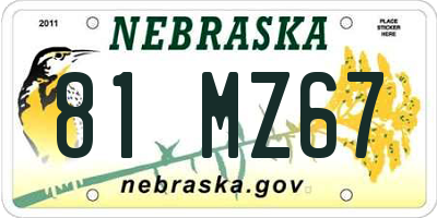 NE license plate 81MZ67