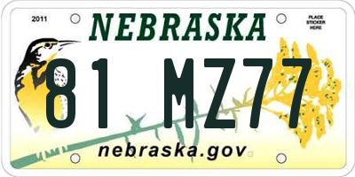 NE license plate 81MZ77