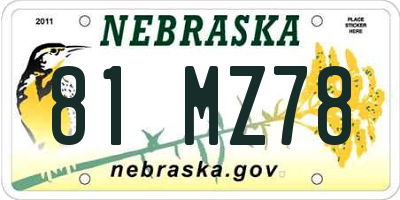 NE license plate 81MZ78