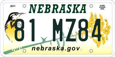 NE license plate 81MZ84