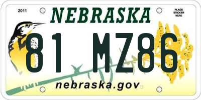 NE license plate 81MZ86